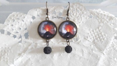 Ohrringe Ohrhänger Cabochon Ätna und Lavastein schwarz Sizilien