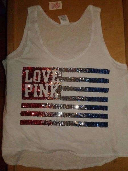 T-shirt Victoria's Secret PINK – Embellished Patriotic Rouge/blanc/bleu – Vegas – Neuf Avec étiquettes