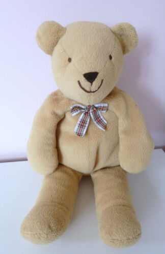 Marks and Spencer M&S Beige Teddy Bear Bow Soft Plush Beanie Toy 14" 1097 627 - Afbeelding 1 van 4