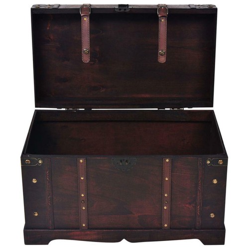 Antique Vintage Style Wooden Storage Box Treasure Chest Trunk Coffee Table - Picture 4 of 7
