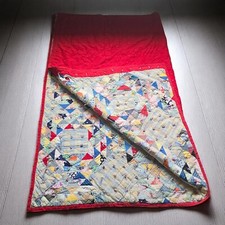 Handsewn Quilt Feedsack Crown of Thorns Red Back Tied Needs Repair Twin Size VTG