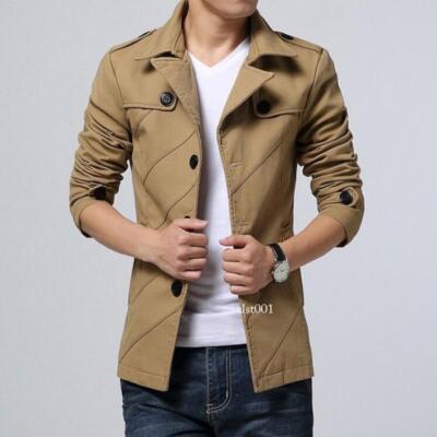 Men's Formal Fashion Slim Fit Lapel Business Trench Coats Korean Casual Jacket