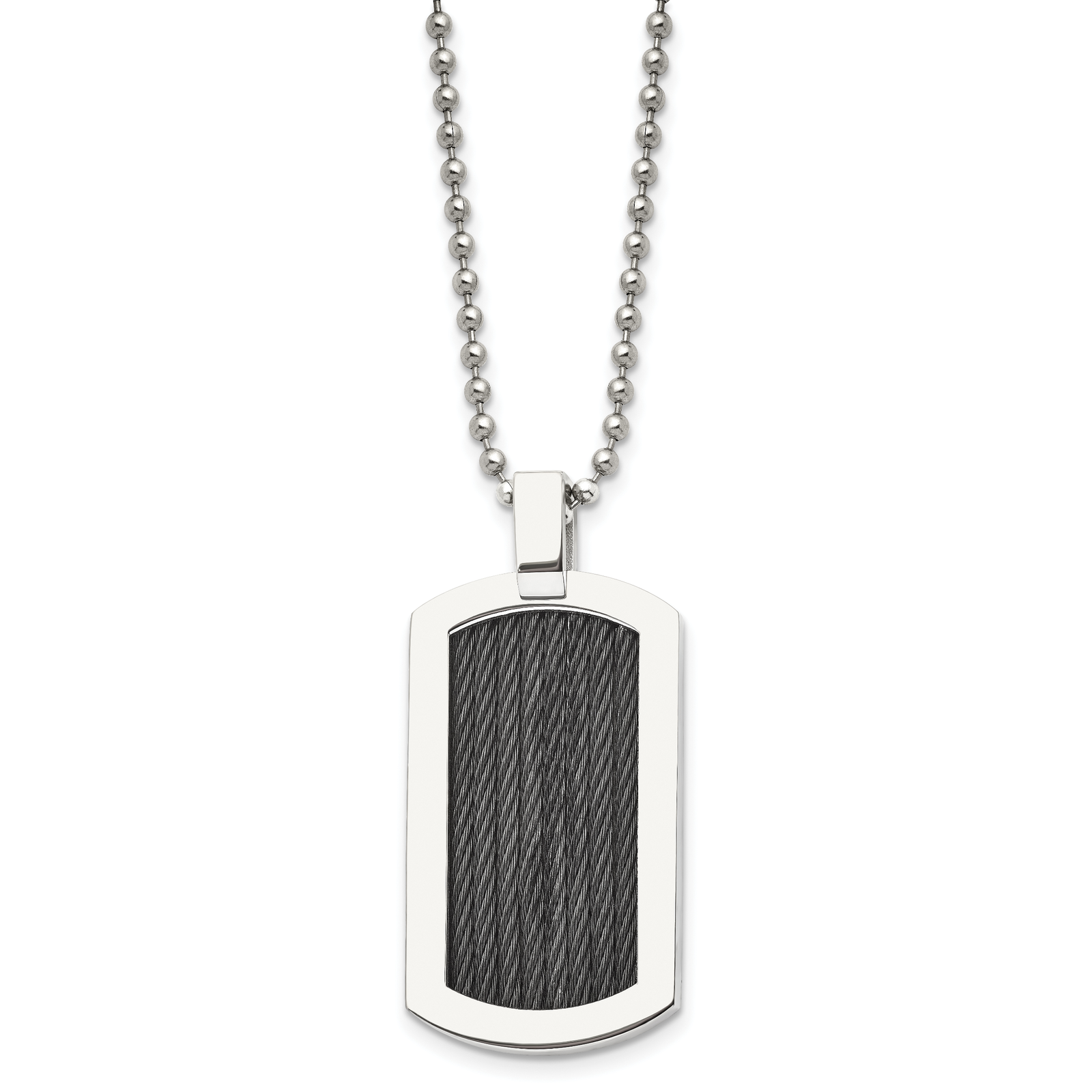 Chisel Stainless Steel Black IP-Plated Cable Dog Tag Ball Chain Necklace - 24