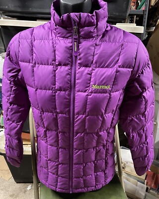 Girl's MARMOT Purple Down Puffer Jacket Full Zip with Pockets Girl's MARMOT Purple Down Puffer Jacket Full Zip with Pockets