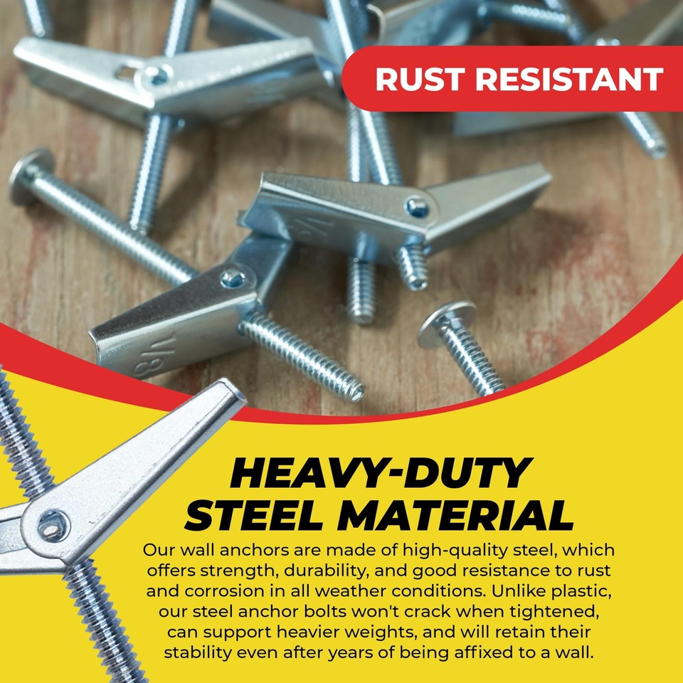 QUALIHOME Spring Toggle Bolt Anchors Heavy Duty Wall Anchors for