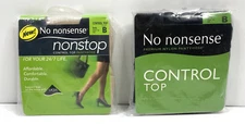 No Nonsense Control Top Pantyhose Nude Black Size B Sheer Toe Stockings New