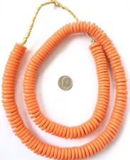 14mm Ghana Krobo handmade Recycled Glass Opaque Orange Rondelle Beads-Ghana