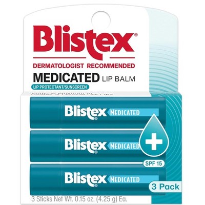 Blistex Medicated Lip Balm, 0.15 Ounce, 3 3 Count (0.15 Ounce), No Color