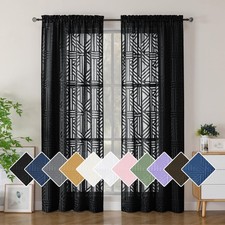 Semi Sheer Window Curtains, 84 Inch, 2 Panels, Jacquard Weave, Black