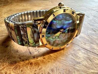 Vintage NETEC Abalone Watch, Abalone Shell Gold Tone Bezel (Parts, Non-Working)