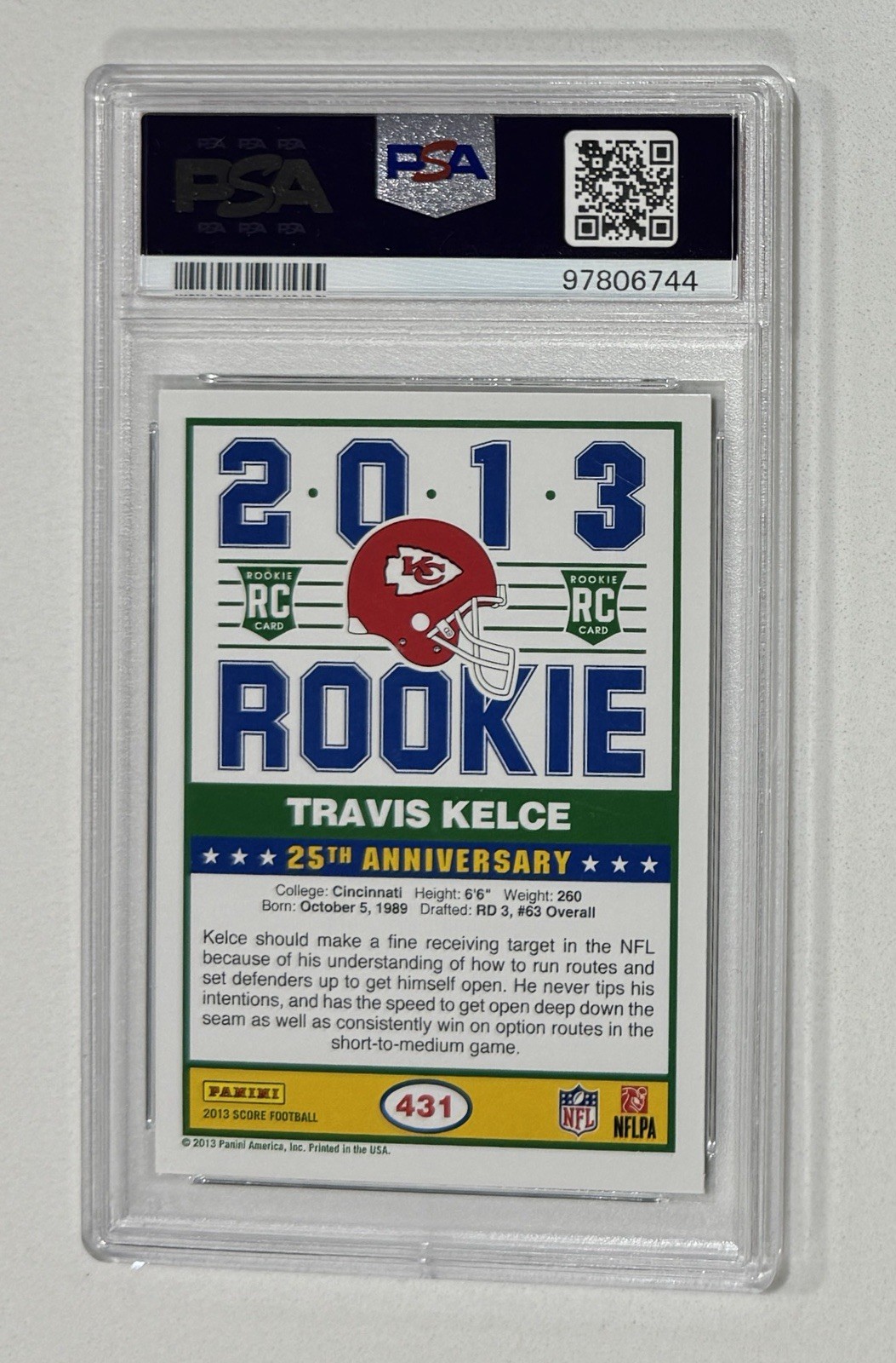 2013 Panini Score Travis Kelce PSA 9 RC Chiefs #431 view 2