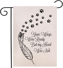 Dog Memorial Saying Feather Garden Flag Vertical Double Sided, Dog Paw Yard Outd