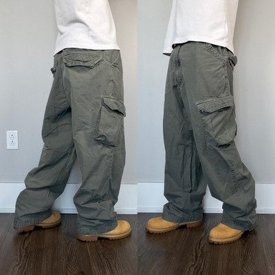 Baggy Y2K Cargo Pants DC Shoes 36x29 Green Canvas Wide Leg Skater Relaxed Fit