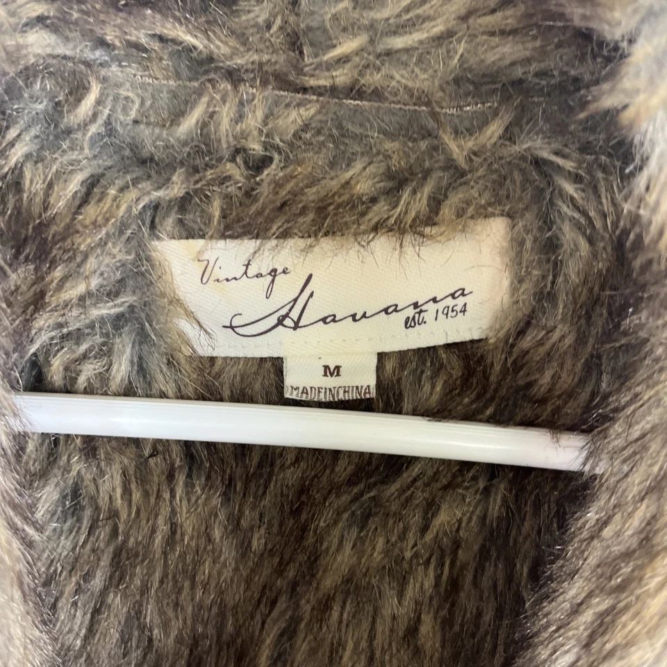 Chaleco de piel sintética marrón Havana vintage para mujer M Foto 2 de 4