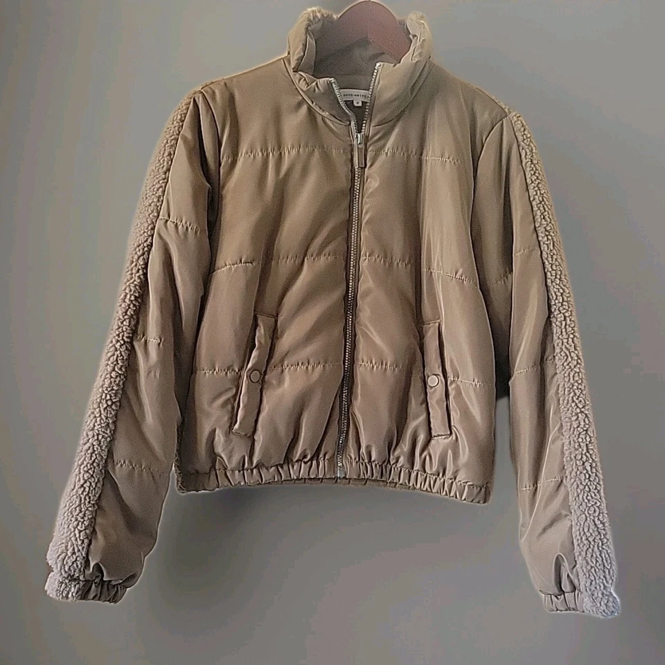 Good American Two Tone Puffer Faux Sherpa Jacket Medium Size 2 Near Mint - Image 2 of 4