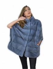 Mantella 44-50 visone pelle intera orizzontale colore azzurro polvere con fod...