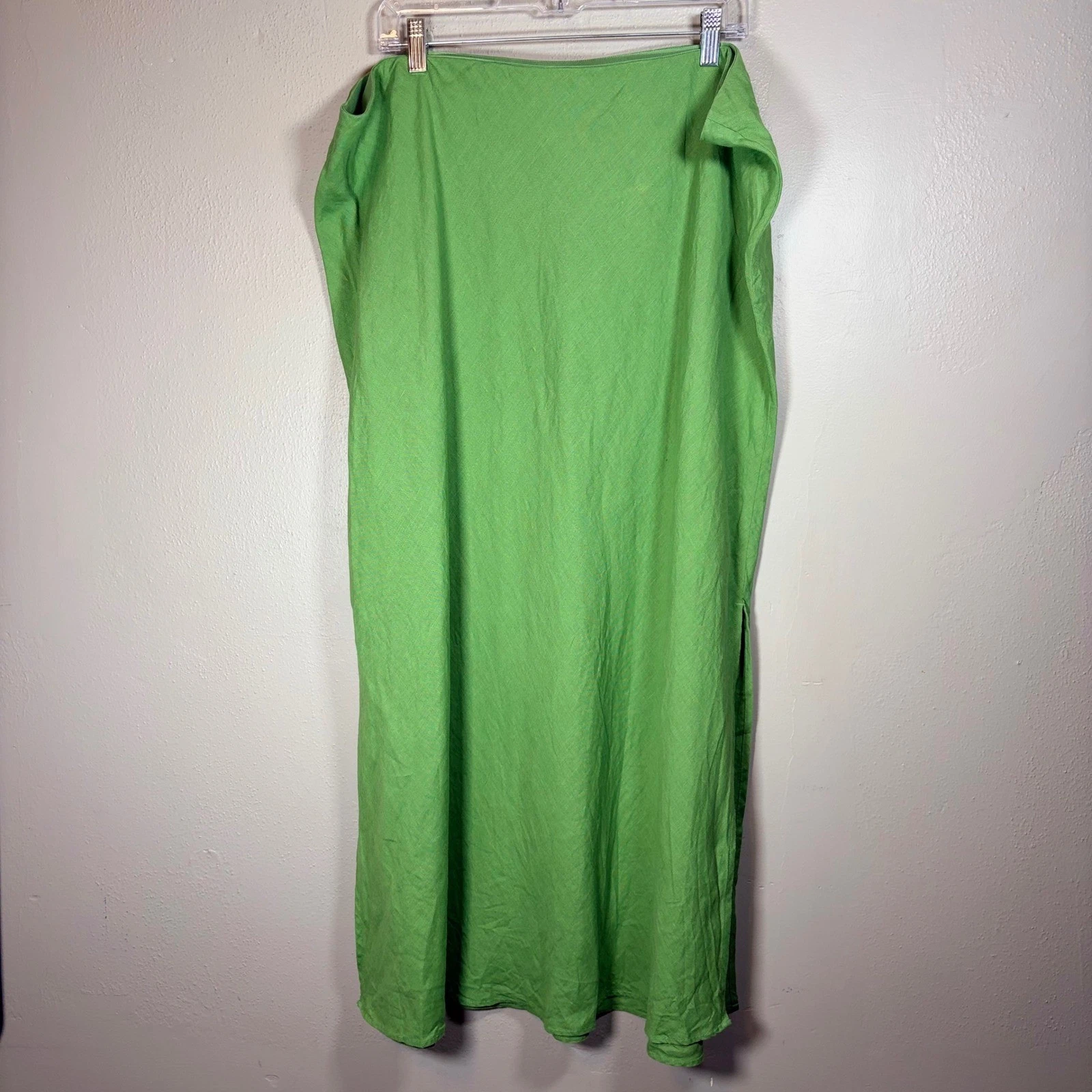 J.Crew Green 100% Linen Midi Skirt Plus Size 3X Side Slits Minimalist Summer