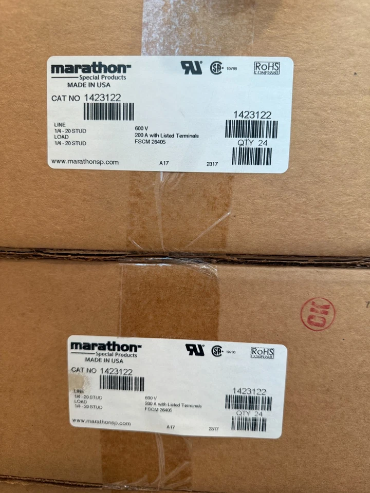 Marathon 1423122, 200A, 600V, 3P, PDB, (1) 1/4-20 STUD X (1) 1/4-20 STUD-NEW - Image 2 of 2