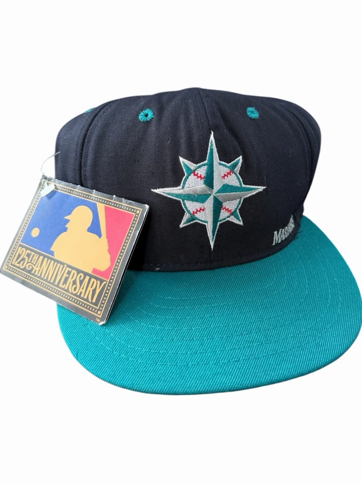 Винтажная римская облегающая кепка Seattle Mariners MLB 125-я годовщина — 7 1/8 •новая с ценниками винтажная - Изображение 2 из 4