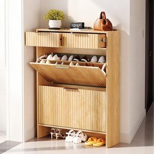 Fluted Shoe Storage Cabinet with 2 Tiers Flip Drawers for Heels Slippers Boots