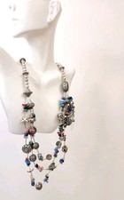 Vtg Handmade Sterling Artison Silver Color Bead Heart Layered Statement Necklace