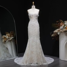 Luxury White Spaghetti Strap Applique Mermaid Wedding Dress 3D Flower Bride Gown