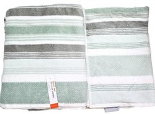NEW CARO QUICK DRY 100% COTTON GRAY,SAGE GREEN WHITE STRIPES BATH OR HAND TOWEL