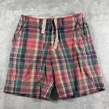 Vintage Polo Ralph Lauren Shorts Mens 33 Madras Plaid Drawstring Chino Preppy