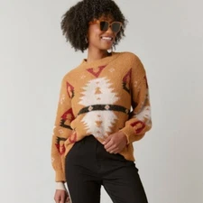 New Miami Francesca’s Southwest Aztec Teddy Pullover Sweater Women’s Small Tan