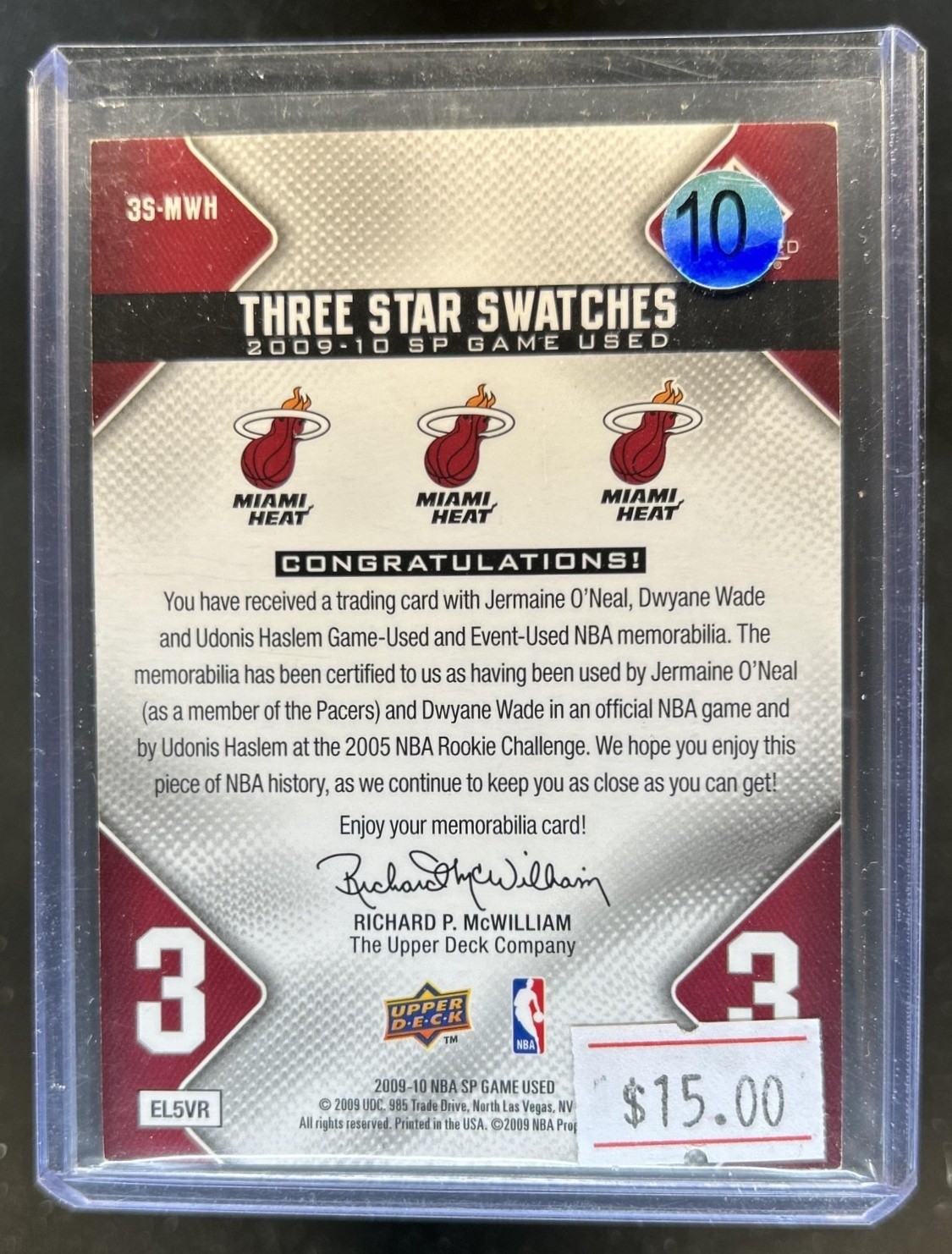 2009-10 SP Game Used Jermaine O'Neal Haslem Dwyane Wade 3 Star Jersey #/299 view 2