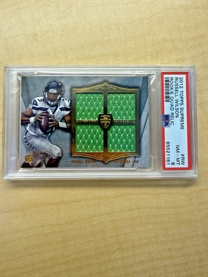 RUSSELL WILSON #3/25 JERSEY MATCH!  2012 TOPPS SUPREME ROOKIE QUAD RELIC-PSA 8!!