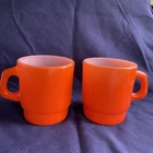 Vintage Orange Anchor Hocking Fire King Milk Glass Coffee Mugs x2 Stackable