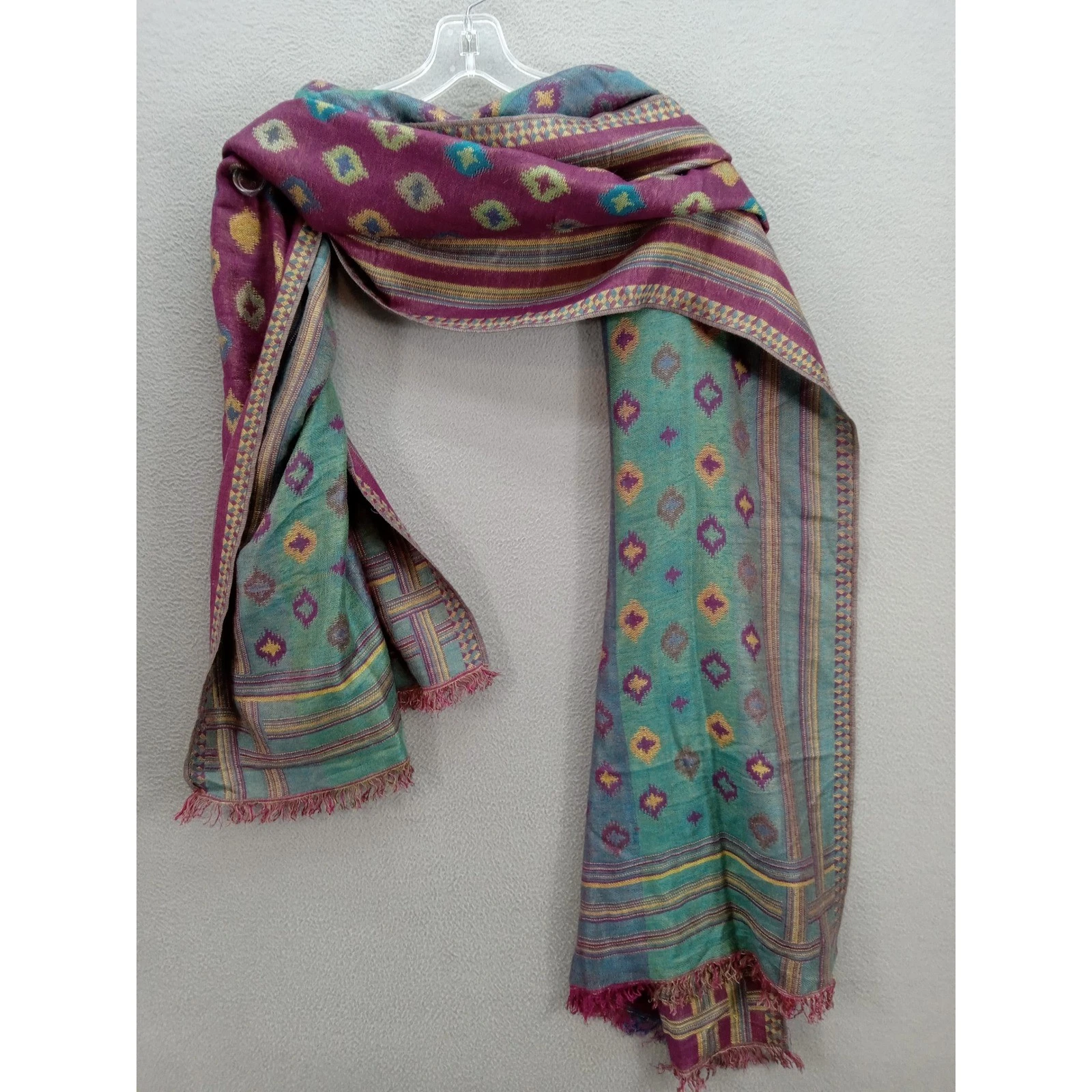 Oscar Scarf Shawl Wrap Geometric Purple Teal Fringe Travel Outdoor 78" Length
Opens in a new window