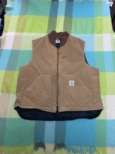 Vintage Carhartt Quilted Lined Canvas Vest Men s Size XL Brown Workwear V01 BRN