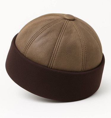 Docker Cap Fisherman Hat Plain Genuine Sheepskin Leather Beanie Men Winter Fur