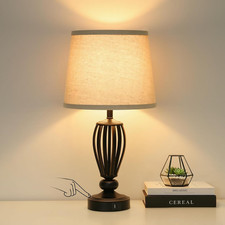 USB Bedside Lamp, 3-Way Dimmable Touch Table Lamp with USB C A Charging Ports In