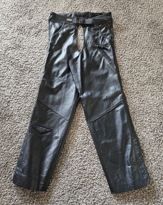 Harley Davidson Men's Size 2XL 34''L Leather Chaps Lined Embossed Logo Lacing