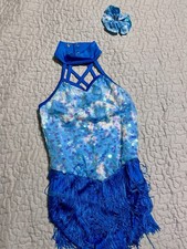 Weissman Blue Sequins And Fringe Dance Costume With Fringe Medium Child