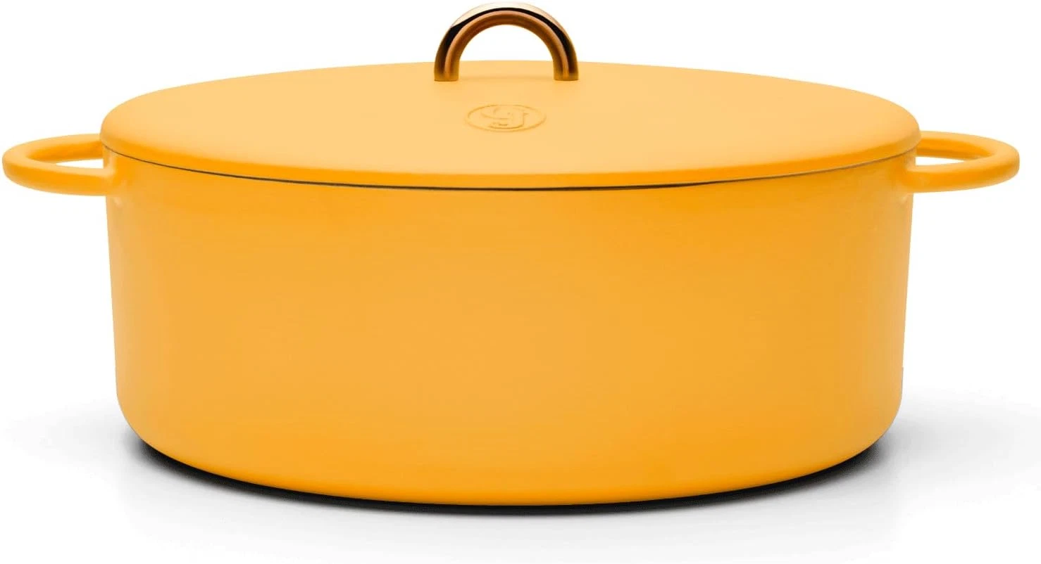 Dutchess Mustard Cast Iron Dutch Oven 6.75Qt with Lid - Stovetop & Dishwasher Sa
