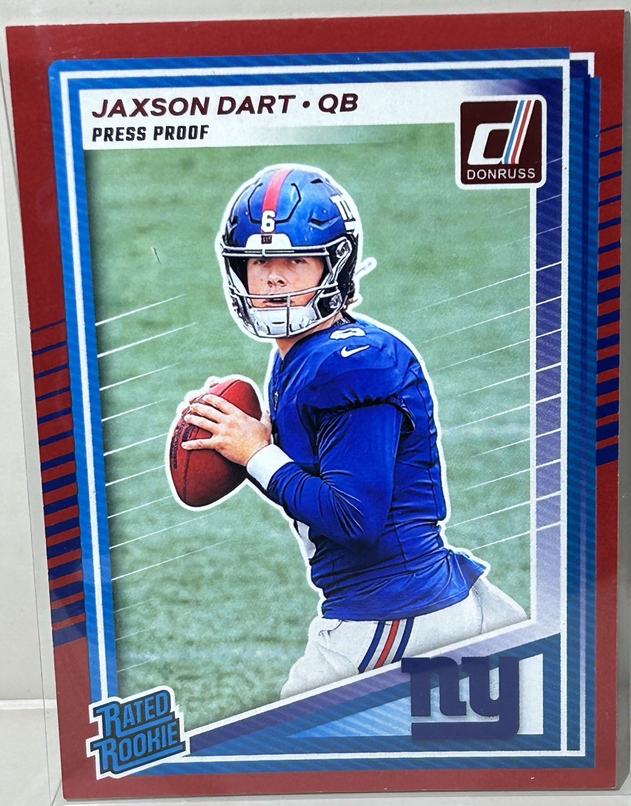 2025 Panini Donruss Jaxson Dart Red Press Proof Rated Rookie New York Giants