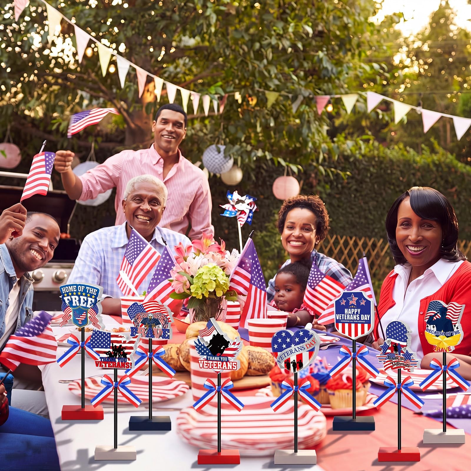 Partiotic Table Best Amyhill 12 Pcs Veterans Day Table Decorations Wooden Patriotic ...