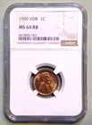 1909 VDB United States Lincoln Wheat Penny NGC Graded MS 64 RB - Lot 1298
