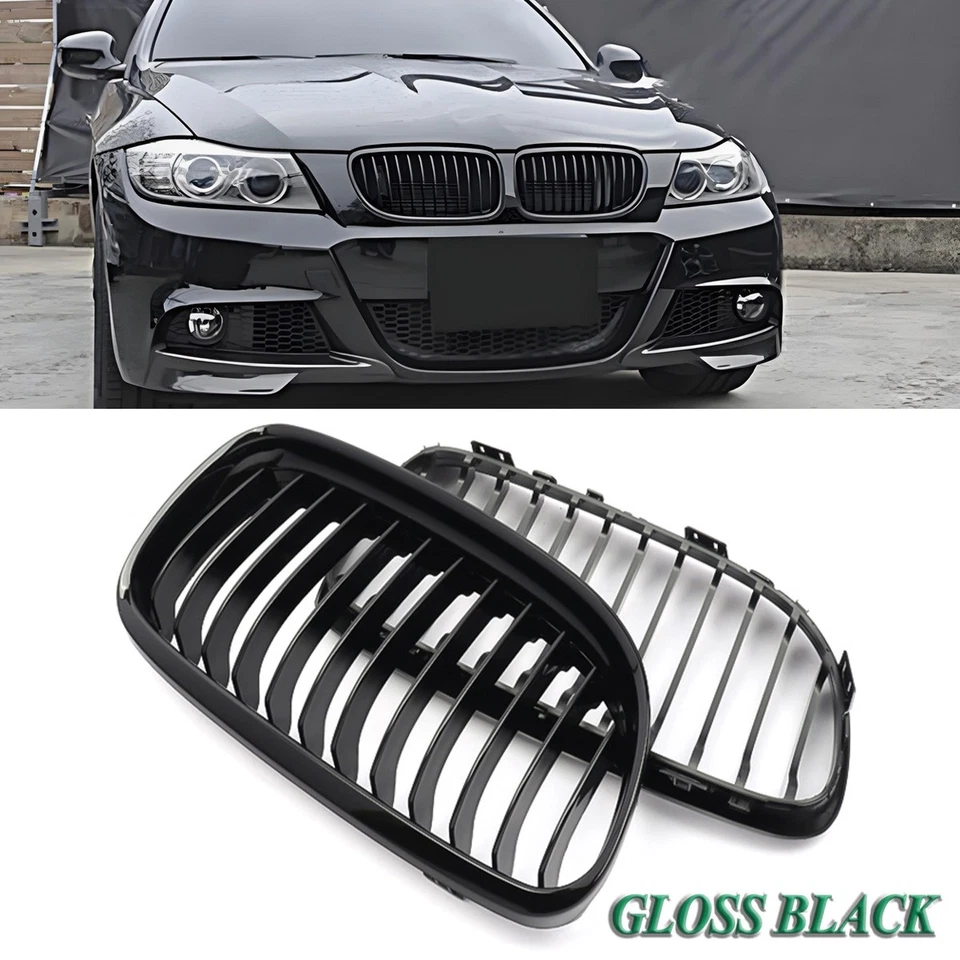 For 2009-2011 BMW E90 E91 LCI 325i 328i 4D Front Kidney Grill Grille Gloss Black - Изображение 2 из 4