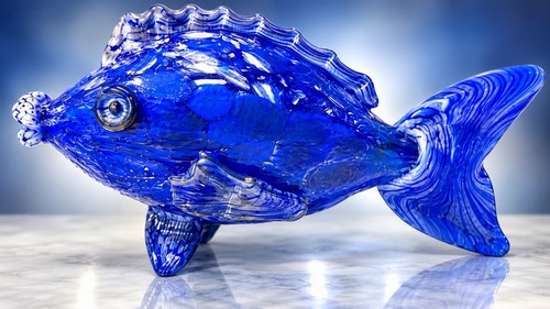 12” Vintage Murano Hand-Blown Cobalt Blue GlassFish Figurine