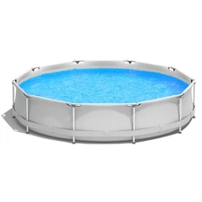 Patio Frame Pool Round Above Ground Swimming Pool W/ Pool Cover Iron Frame Grey