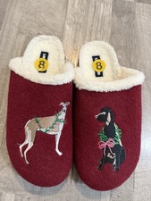 Lands End Women  s 8 Fleece Lined Slippers Burgundy with Embroidered Dogs Cozy