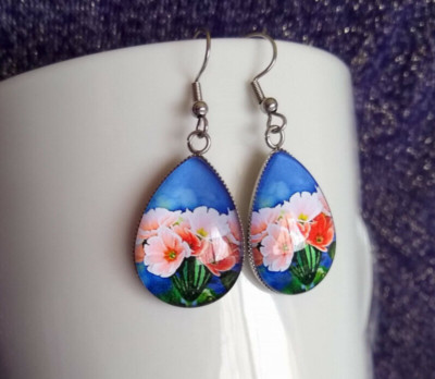 Vibrant Colorful Primrose Handmade Floral Glass Earrings Floral Themed Jewelry