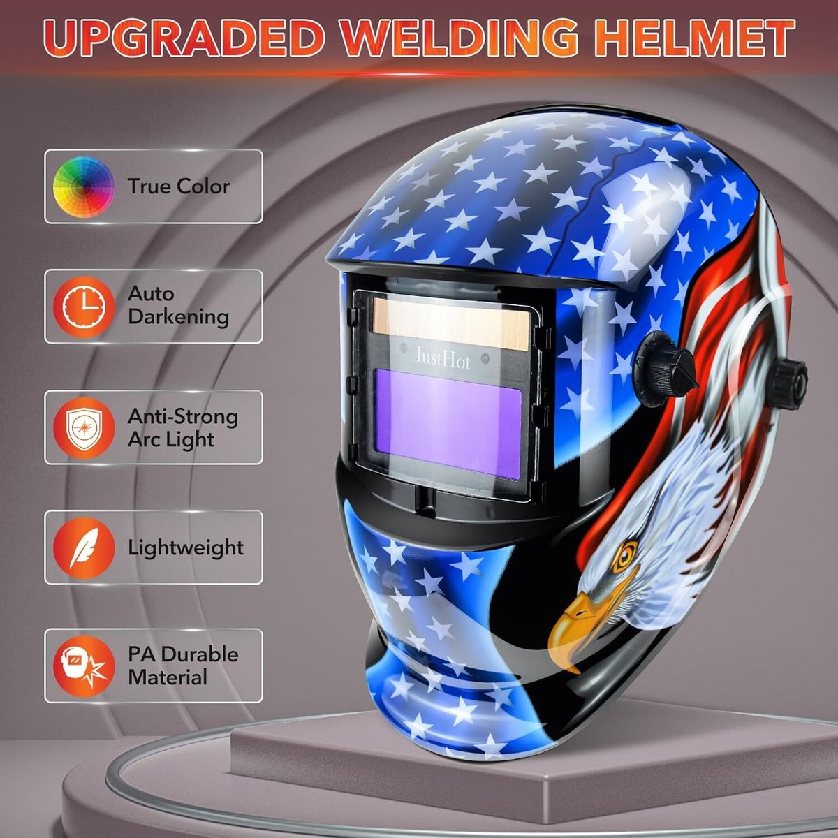 Máscara De Soldadura Automática Con Oscurecimiento DIN 9-13 – Gran Visor 92.5x42.5mm, 2 Sensores, 6 Lentes De Repuesto, Incluye Guantes