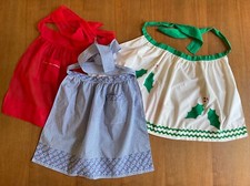 Aprons Set Of 3 Vintage Christmas Red Blue Gingham Cross Stitch Homemade Adult