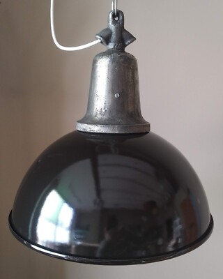 GROßE EMAILLE WANDLEUCHTE FABRIK LAMPE Hoflampe Grau